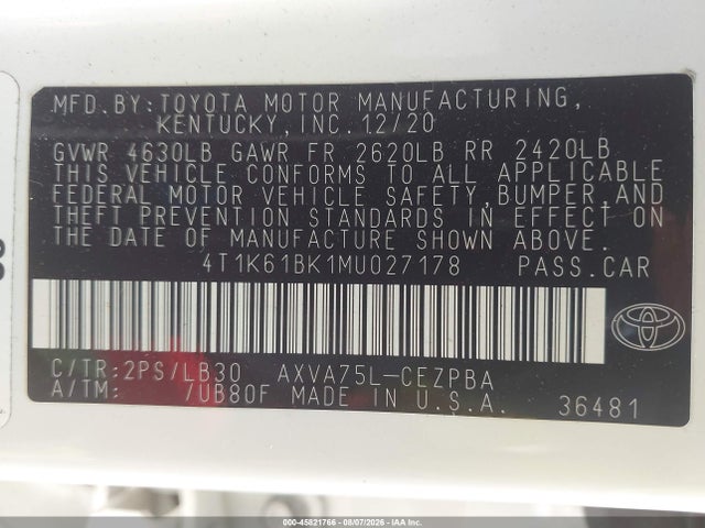 4T1K61BK1MU027178 Toyota Camry Xse Awd