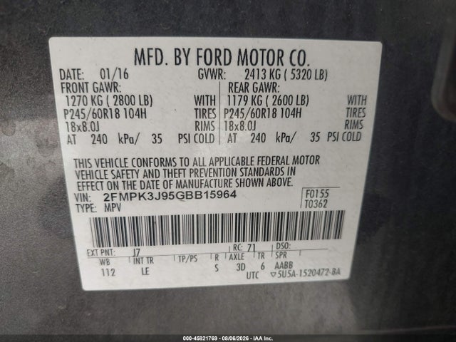 2FMPK3J95GBB15964 Ford EDGE SEL