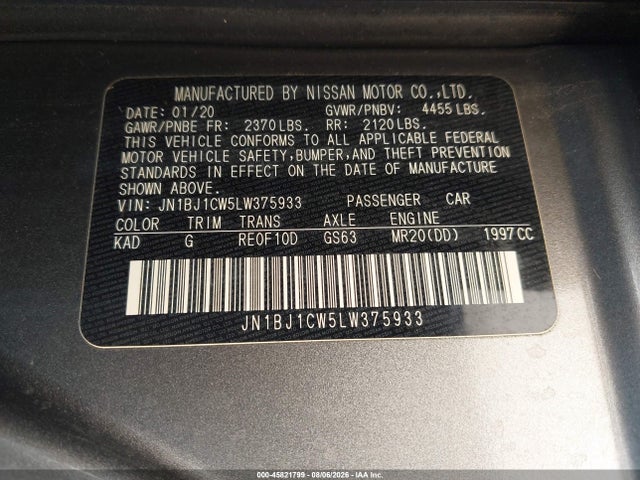 Продаж на аукціоні авто 2020 Nissan Rogue Sport S Awd Xtronic Cvt, vin: JN1BJ1CW5LW375933, номер лоту: 45821799