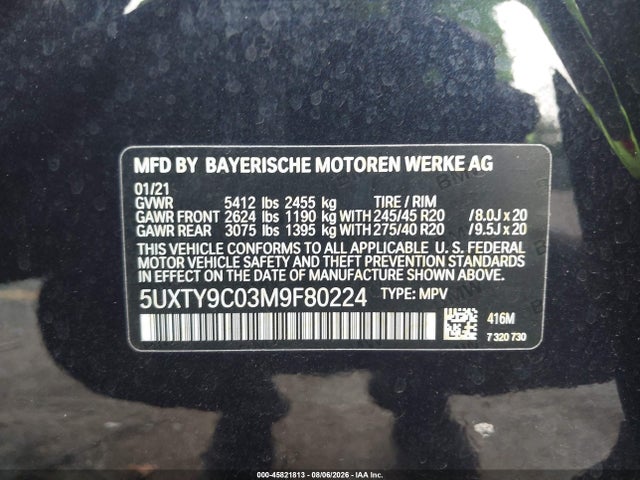 Продаж на аукціоні авто 2021 Bmw X3 M40i, vin: 5UXTY9C03M9F80224, номер лоту: 45821813