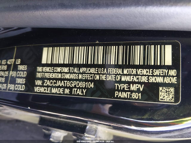 Aukcja sprzedaży 2016 Jeep Renegade Sport, vin: ZACCJAAT6GPD69104, numer aukcji: 45821862