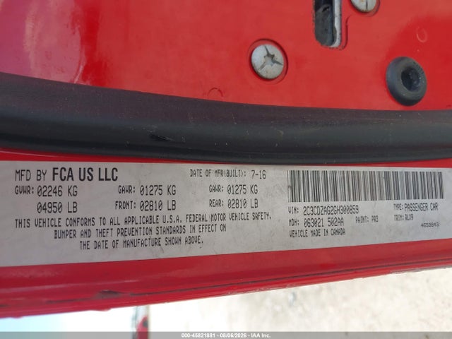 45821881 :رقم المزاد ، 2C3CDZAG2GH300859 vin ، 2016 Dodge Challenger Sxt Plus مزاد بيع
