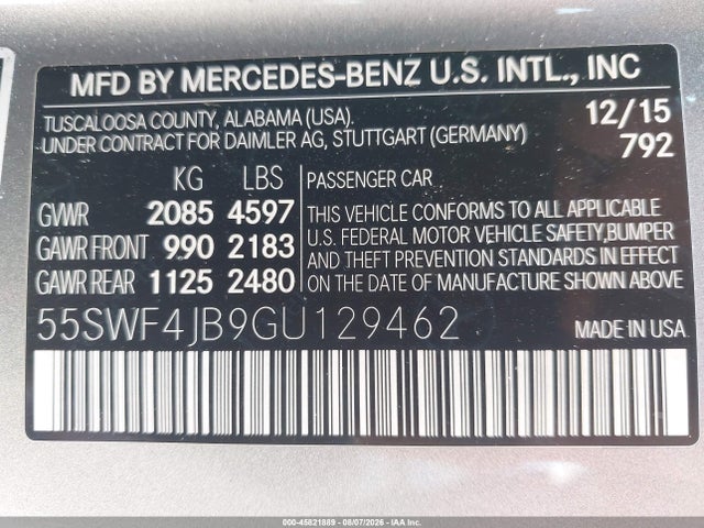 Aukcja sprzedaży 2016 Mercedes-benz C 300, vin: 55SWF4JB9GU129462, numer aukcji: 45821889