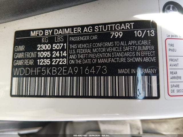 Aukcja sprzedaży 2014 Mercedes-benz E 350, vin: WDDHF5KB2EA916473, numer aukcji: 45821897