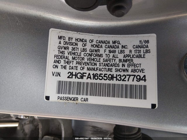 Aukcja sprzedaży 2009 Honda Civic Lx, vin: 2HGFA16559H327794, numer aukcji: 45821941