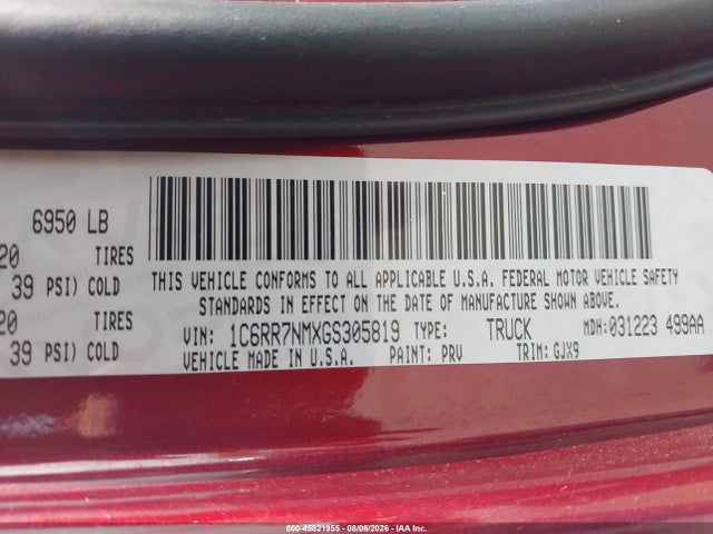 Продаж на аукціоні авто 2016 Ram 1500 Laramie, vin: 1C6RR7NMXGS305819, номер лоту: 45821955