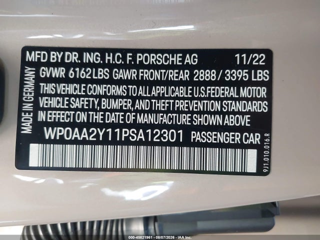 45821961 :رقم المزاد ، WP0AA2Y11PSA12301 vin ، 2023 Porsche Taycan مزاد بيع