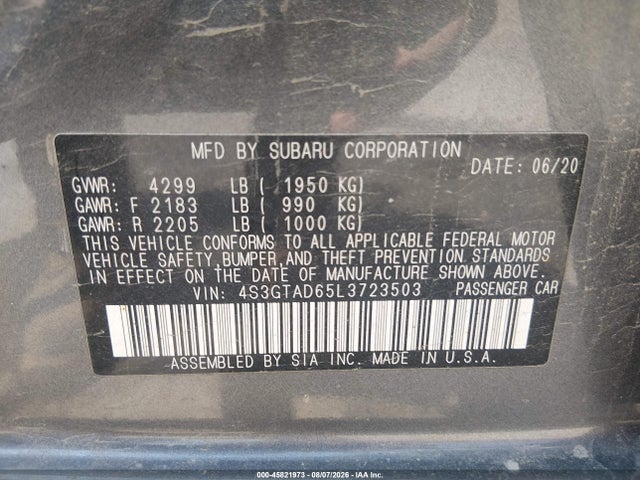 2020 Subaru Impreza Premium 5-door მანქანა იყიდება აუქციონზე, vin: 4S3GTAD65L3723503, აუქციონის ნომერი: 45821973