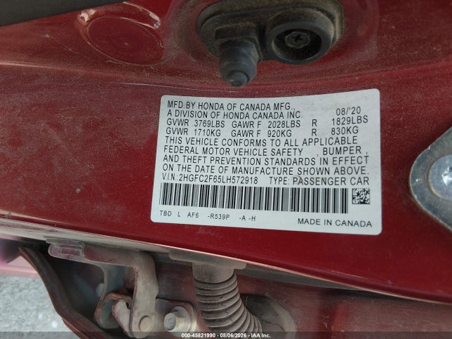 2020 Honda Civic Lx მანქანა იყიდება აუქციონზე, vin: 2HGFC2F65LH572918, აუქციონის ნომერი: 45821990