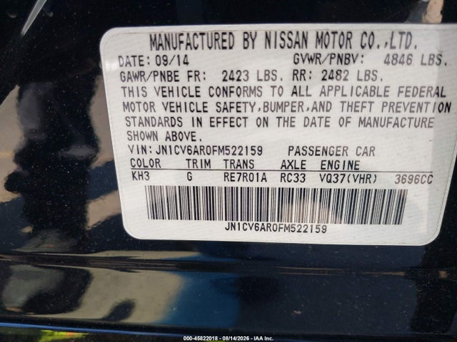 Aukcja sprzedaży 2015 Infiniti Q40, vin: JN1CV6AR0FM522159, numer aukcji: 45822018