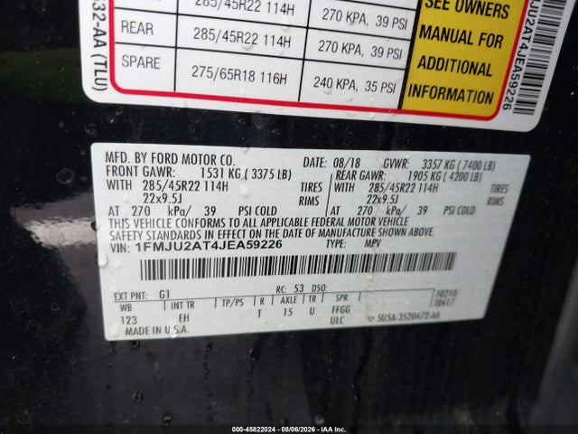 Aukcja sprzedaży 2018 Ford Expedition Limited, vin: 1FMJU2AT4JEA59226, numer aukcji: 45822024