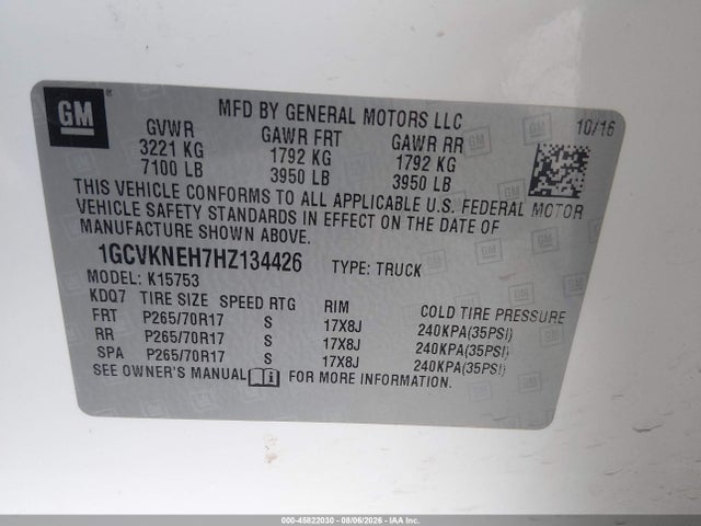 1GCVKNEH7HZ134426 Chevrolet Silverado 1500 Work Truck