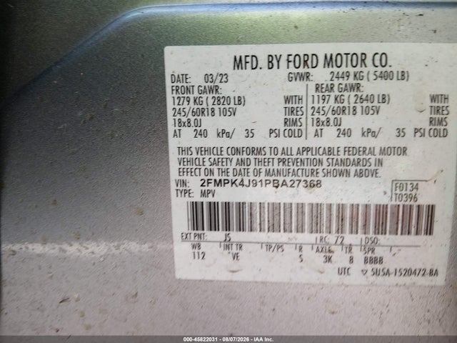 Продаж на аукціоні авто 2023 Ford Edge Sel, vin: 2FMPK4J91PBA27368, номер лоту: 45822031