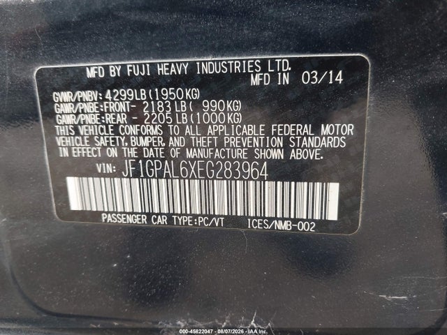 Продажа на аукционе авто 2014 Subaru Impreza 2.0i Sport Premium, vin: JF1GPAL6XEG283964, номер лота: 45822047
