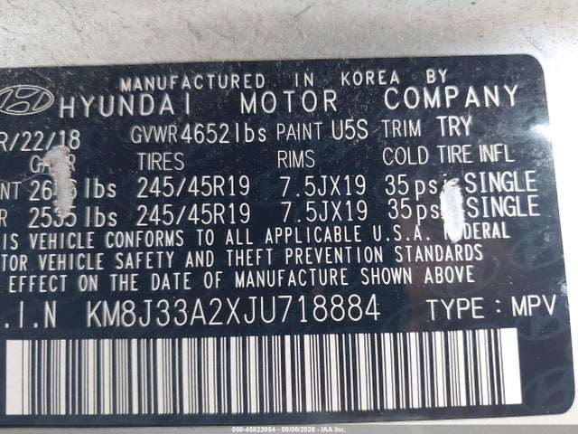 KM8J33A2XJU718884 Hyundai Tucson Limited