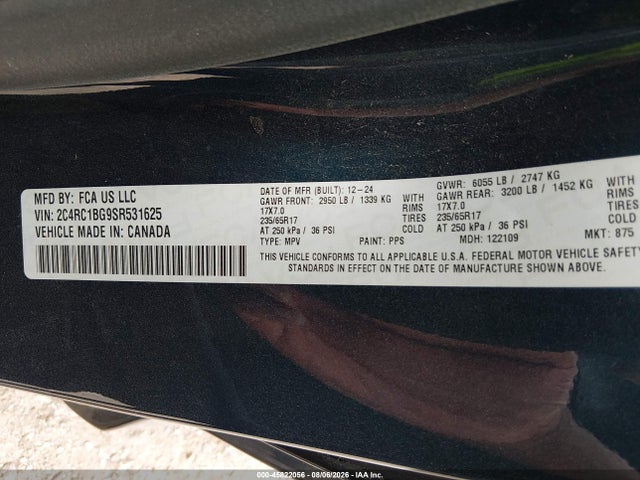 Продажа на аукционе авто 2025 Chrysler Pacifica Select, vin: 2C4RC1BG9SR531625, номер лота: 45822056
