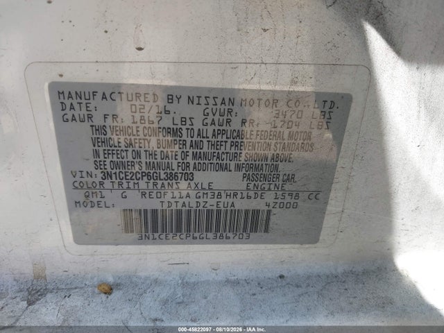 Nissan Versa Note S (sr)/s Plus/sl/sr/sv 2016 3N1CE2CP6GL386703 Image 9