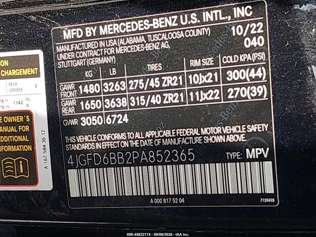 45822174 :رقم المزاد ، 4JGFD6BB2PA852365 vin ، 2023 Mercedes-benz Amg Gle 53 Coupe 4matic مزاد بيع