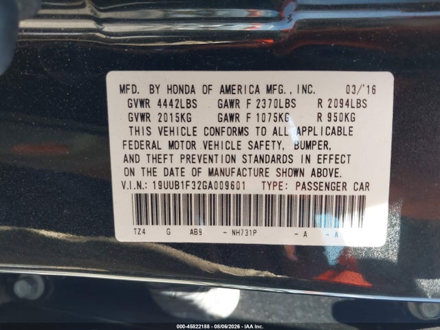 Продаж на аукціоні авто 2016 Acura Tlx, vin: 19UUB1F32GA009601, номер лоту: 45822188