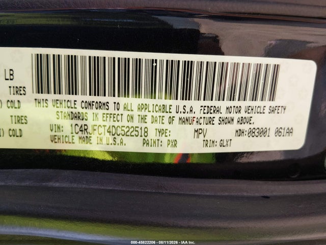 Aukcja sprzedaży 2013 Jeep Grand Cherokee Overland, vin: 1C4RJFCT4DC522518, numer aukcji: 45822206
