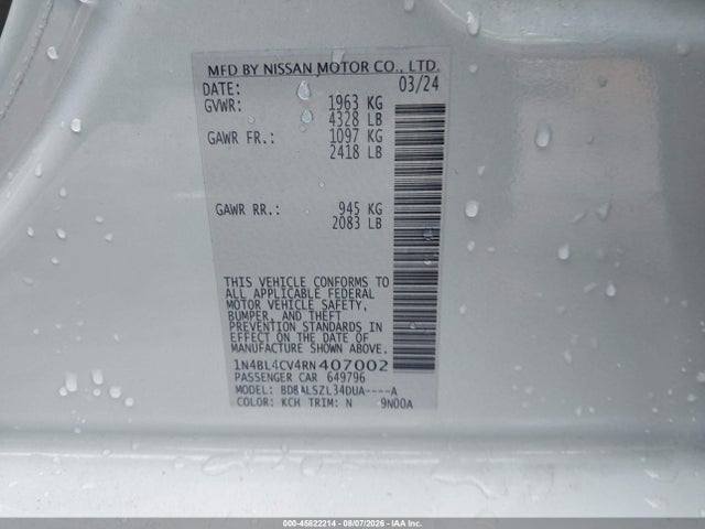 45822214 :رقم المزاد ، 1N4BL4CV4RN407002 vin ، 2024 Nissan Altima Sr Fwd مزاد بيع