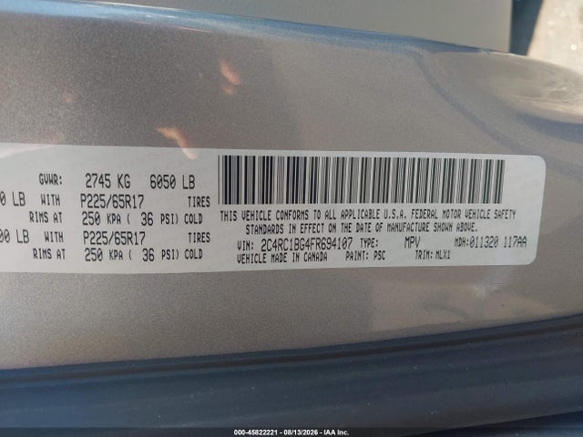 Продаж на аукціоні авто 2015 Chrysler Town & Country Touring, vin: 2C4RC1BG4FR694107, номер лоту: 45822221