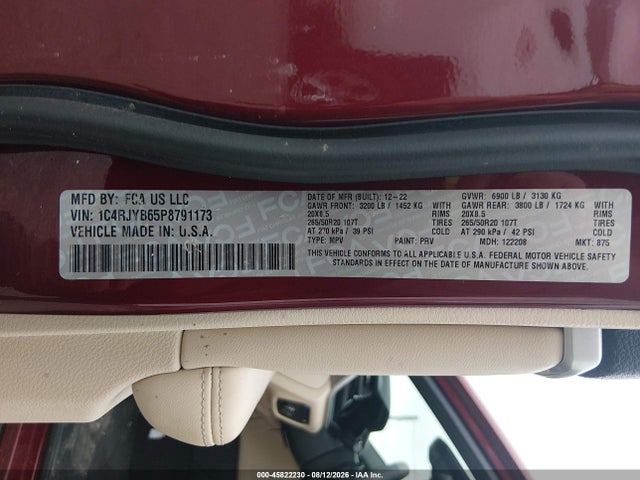 Aukcja sprzedaży 2023 Jeep Grand Cherokee 4xe, vin: 1C4RJYB65P8791173, numer aukcji: 45822230