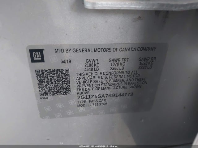 Aukcja sprzedaży 2019 Chevrolet Impala Lt, vin: 2G11Z5SA7K9144773, numer aukcji: 45822280