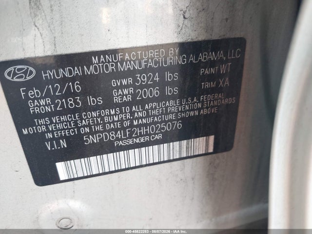 Продажа на аукционе авто 2017 Hyundai Elantra Se, vin: 5NPD84LF2HH025076, номер лота: 45822283