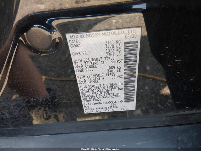 45822289 :رقم المزاد ، 5N1AT2MV6KC802479 vin ، 2019 Nissan Rogue S مزاد بيع