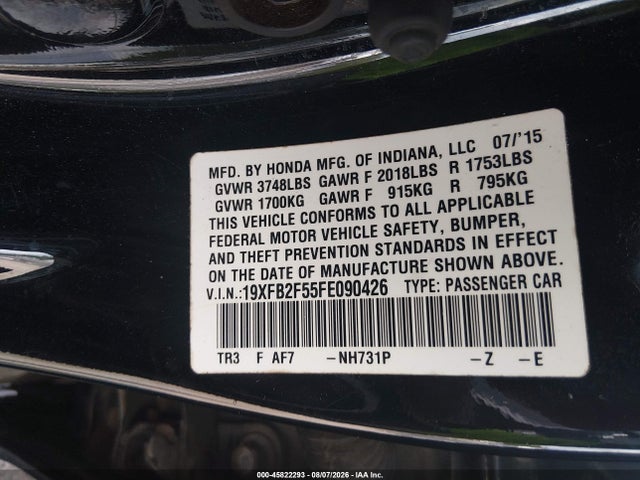 Honda Civic Lx 2015 19XFB2F55FE090426 Image 9