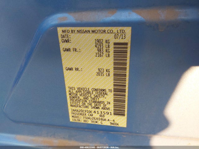 45822300 :رقم المزاد ، 1N4AZ0CP1DC413591 vin ، 2013 Nissan Leaf Sl مزاد بيع
