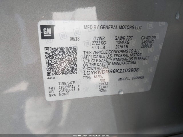 Aukcja sprzedaży 2019 Cadillac Xt5 Luxury, vin: 1GYKNDRS8KZ103908, numer aukcji: 45822324