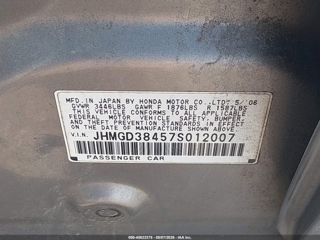 2007 Honda Fit მანქანა იყიდება აუქციონზე, vin: JHMGD38457S012007, აუქციონის ნომერი: 45822378