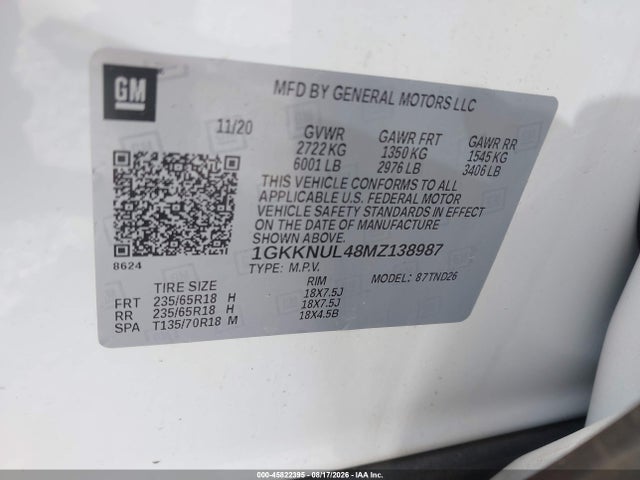 Aukcja sprzedaży 2021 Gmc Acadia Awd Slt, vin: 1GKKNUL48MZ138987, numer aukcji: 45822395