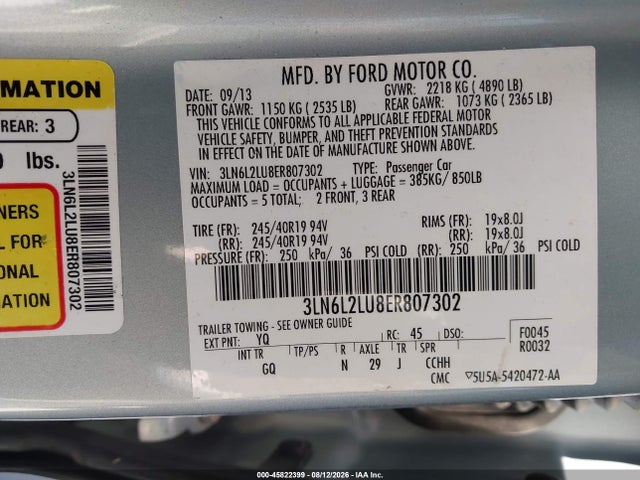 Aukcja sprzedaży 2014 Lincoln Mkz Hybrid, vin: 3LN6L2LU8ER807302, numer aukcji: 45822399