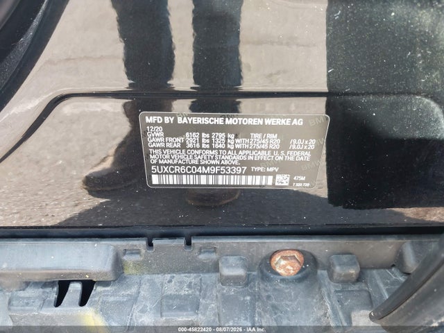 45822420 :رقم المزاد ، 5UXCR6C04M9F53397 vin ، 2021 Bmw X5 Xdrive40i مزاد بيع