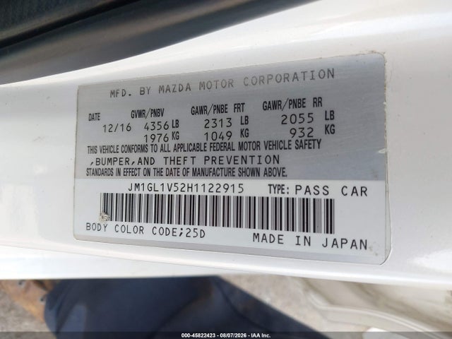 Продаж на аукціоні авто 2017 Mazda Mazda6 Touring, vin: JM1GL1V52H1122915, номер лоту: 45822423