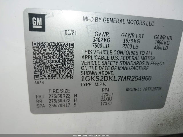 Aukcja sprzedaży 2021 Gmc Yukon 4wd Denali, vin: 1GKS2DKL7MR254960, numer aukcji: 45822435
