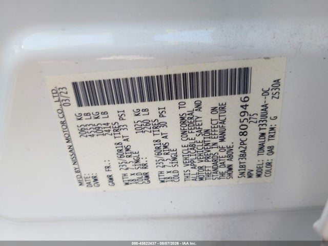 45822437 :رقم المزاد ، 5N1BT3BA2PC805946 vin ، 2023 Nissan Rogue Sv Fwd مزاد بيع