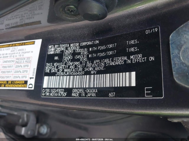 Toyota 4RUNNER SR5 2019 JTEBU5JR1K5664669 Image 9