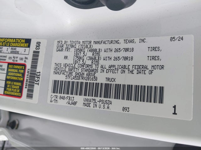 Продаж на аукціоні авто 2024 Toyota Tundra Sr5, vin: 5TFLA5DB7RX201658, номер лоту: 45822508