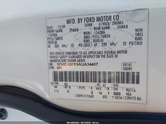 Продаж на аукціоні авто 2010 Ford Explorer Limited, vin: 1FMEU8FE9AUA34407, номер лоту: 45822525