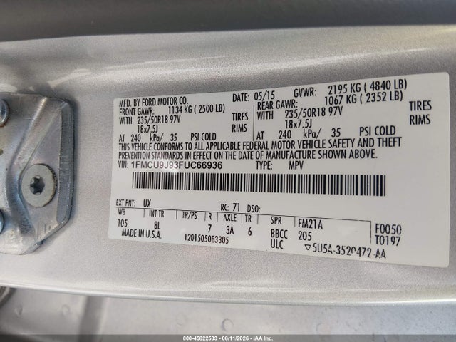 1FMCU9J93FUC66936 Ford Escape Titanium