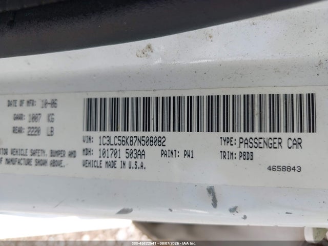 45822541 :رقم المزاد ، 1C3LC56K87N508082 vin ، 2007 Chrysler Sebring Touring مزاد بيع