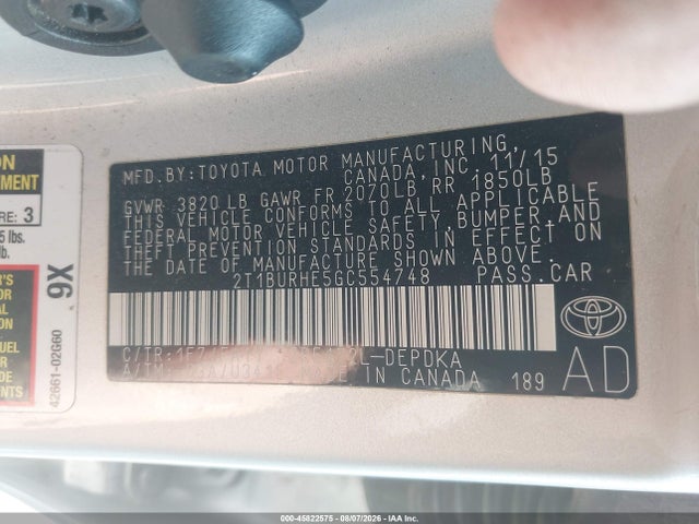 Toyota COROLLA L 2016 2T1BURHE5GC554748 Image 9