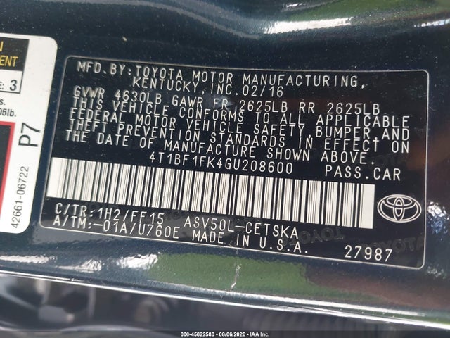 Toyota CAMRY SE 2016 4T1BF1FK4GU208600 Image 9