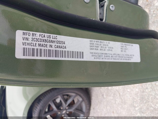 Aukcja sprzedaży 2022 Dodge Charger Sxt Rwd, vin: 2C3CDXBG6NH120204, numer aukcji: 45822582