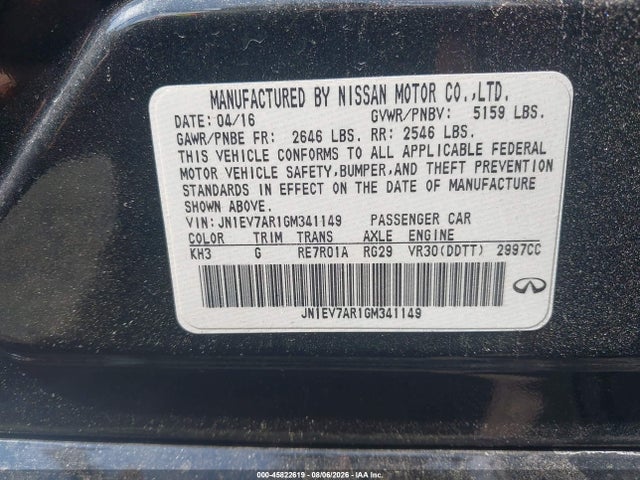 Продаж на аукціоні авто 2016 Infiniti Q50 3.0t Premium, vin: JN1EV7AR1GM341149, номер лоту: 45822619