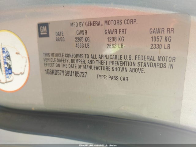 45822648 :رقم المزاد ، 1G6KD57Y39U105727 vin ، 2009 Cadillac Dts 1sa مزاد بيع